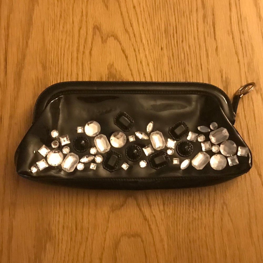 Franco Sarto Black Vinyl and Jewel Clutch